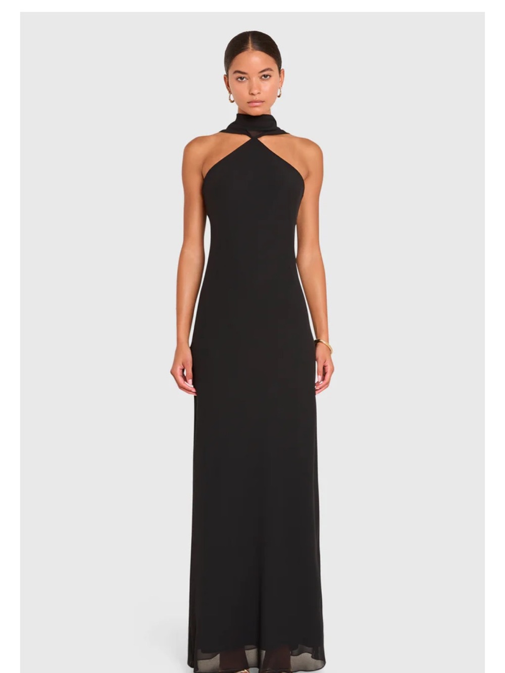 Amanda Uprichard Black Halter Maxi with Twist Neck Scarf